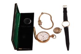 Two watches and a pocket watch, to include a Vertex 9ct gold dress watch, with silvered dial and Rom