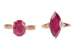 Two rings, the first set with an oval mixed-cut fracture-filled ruby, in a 9ct yellow gold mount, si
