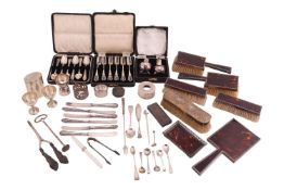 A large collection of silver items; to include examples of a cased of six Irish bright cut Celtic Po