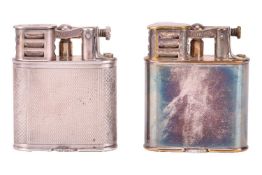 Two Dunhill lighters, one with London hallmarks for silver (67.7 grams), both Pat. No. 288806. (2)
