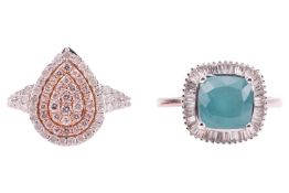 Two rings; comprising a pear-shaped diamond-set ring, in 9ct rose gold, size M, together with a gran