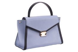 A Michael Kors Whitney satchel in greyish blue leather with black trims, equipped with a top handle 