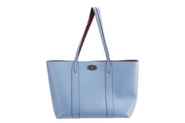 Mulberry - a large Bayswater tote bag in greyish blue leather, with burgundy interior, silver-toned 