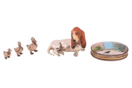 A silver and enamel oval trinket box by Hansford & Ainsworth, cover with painted enamel depictin