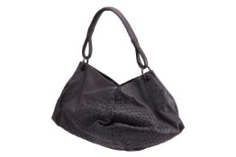 Bottega Veneta - an Intercciato Aquilone Fortune shoulder bag in charcoal grey leather, with a top h