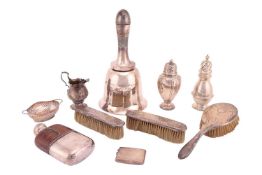 Assorted silver items, to include two early 20th century sugar casters, a silver part dressing table