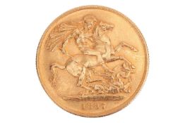 An 1887 Queen Victoria double sovereign, 'Jubilee Head' to the obverse, 16.0 grams.