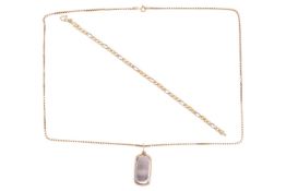 A two-toned pendant on chain, together with a bracelet; the ID pendant of rectangular shape, stamped