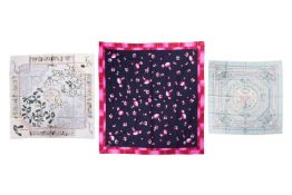 An Hermès “Neige d’Antan” square silk scarf, light blue, forest green and beige colourway, 90 cm wid