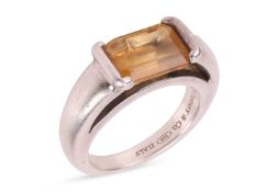 Tiffany & Co. - A citrine dress ring, comprising a step-cut citrine with canted corners, in a ba