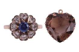 A synthetic blue sapphire and white topaz cluster ring, stamped 9ct, ring size L, weight 3.3 grams; 