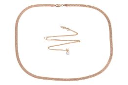 Two necklaces; The first a diamond solitaire pendant, featuring a round brilliant-cut diamond of an 