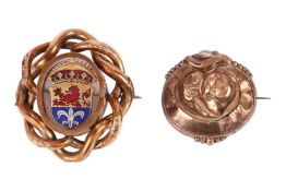 Two Victorian Brooches; The first of interwoven design and displaying a later added Darmstadt coat o