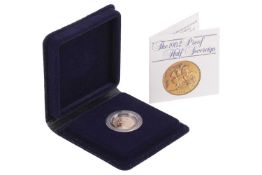 A 1982 Queen Elizabeth II Proof Half Sovereign, issued by the Royal Mint, in original red leather ca