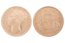 An Australia Victoria Sovereign, 1884, Melbourne Mint, young head facing left, shield back with 'M' 