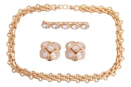 Christian Dior - a chain link necklace, circa 1980s, together with a paste set bar brooch and a pair