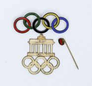 2 olympische Anstecknadeln von 1936 und Hutnadel.