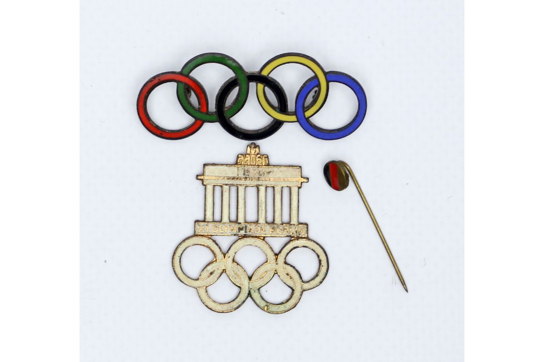 2 olympische Anstecknadeln von 1936 und Hutnadel. - Bild 1 aus 2