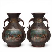China, a pair of cloisonné bronze vases, 19th century,