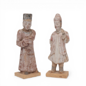 China, two pottery models of standing figures, Yuan dynasty (1279-1368),