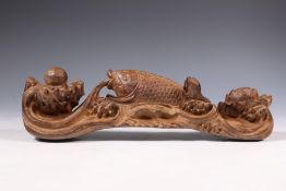 China, a hardwood carving of a carp, 19th century,