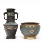 China, two bronze cloisonné vessels, 19th century