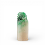 China, a jade and apple-green jadeite seal with chilong, late Qing dynasty (1644-1912),
