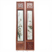 China, a pair of porcelain-inlaid wooden frames, 20th century,