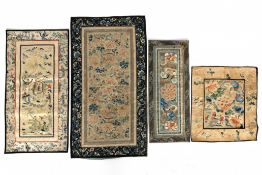 China, four silk embroidered panels, 19th/ 20th century,