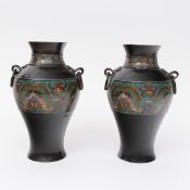China, a pair of cloissoné-inlaid bronze vases, 20th century,