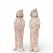 China, a pair of pottery court ladies, probably Tang dynasty (618-907),