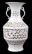 Blanc de Chine openwork porcelain vase