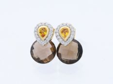 Ohrstecker 6,91 ct. Rauchquarze, Saphire, Diamanten 585 Roségold 14 Karat