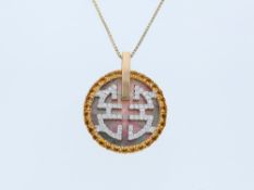 Halskette mit Anhänger Citrin, Diamanten 585 Roségold Silber