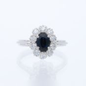 Ring 1,30 ct. Saphir, Diamanten 750 Weißgold 18 kt.