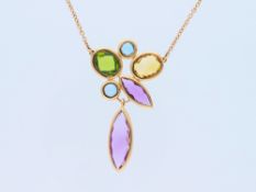 Collier Citrine, Topase, Peridote, Amethyste 585 Roségold 14 Karat