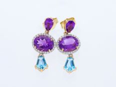 Ohrstecker 5,95 ct. Amethyste, Topase, Diamanten 585 Roségold 14 Karat