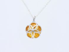 Halskette mit Anhänger 8,16 ct. Citrin 585 Weißgold 14 Karat, 925 Silber