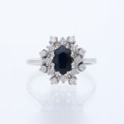 Ring 1,35 ct. Saphir, Diamanten 585 Weißgold 14 kt.