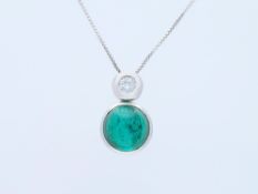 Halskette mit Anhänger Turmalin, Diamant 585 Weißgold, Silber