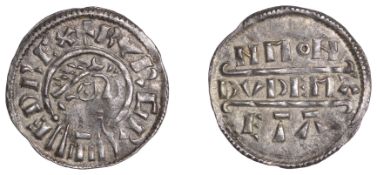 Kings of Mercia, Burgred, Penny, Phase IIA [H1/D], struck by the moneyer Dudeman, draped...
