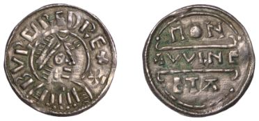 Kings of Mercia, Burgred, Penny, Phase IIA [H5/C], struck by the moneyer Wine, draped and...
