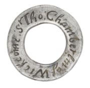 A silver vervel, 17th century, the Lewis &amp; Richardson type, the vervel inscribed in italic...