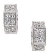A pair of diamond earrings by Bucherer, of hexagonal form, set to the front and sides with...