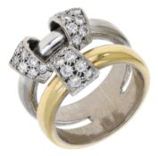 A diamond dress ring, the bicolour bands interwoven with stylised ribbons pav&eacute;-set with...
