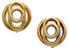 A pair of ear clips, of bomb&eacute; design, formed of stacked openwork hoops, Italian assay...
