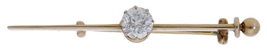 An early 20th century diamond bar brooch, claw-set with an old brilliant-cut diamond, with...