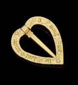 A Medieval gold love brooch, late 14th/early 15th century, the bifacial brooch taking the...