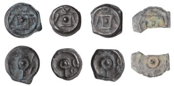 British Iron Age, CANTII, cast Potin Unit, Nipples type, crude outline head right, rev....
