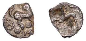 British Iron Age, CATUVELLAUNI, Uninscribed issues, silver Half Unit, Puckeridge Bird Hare...